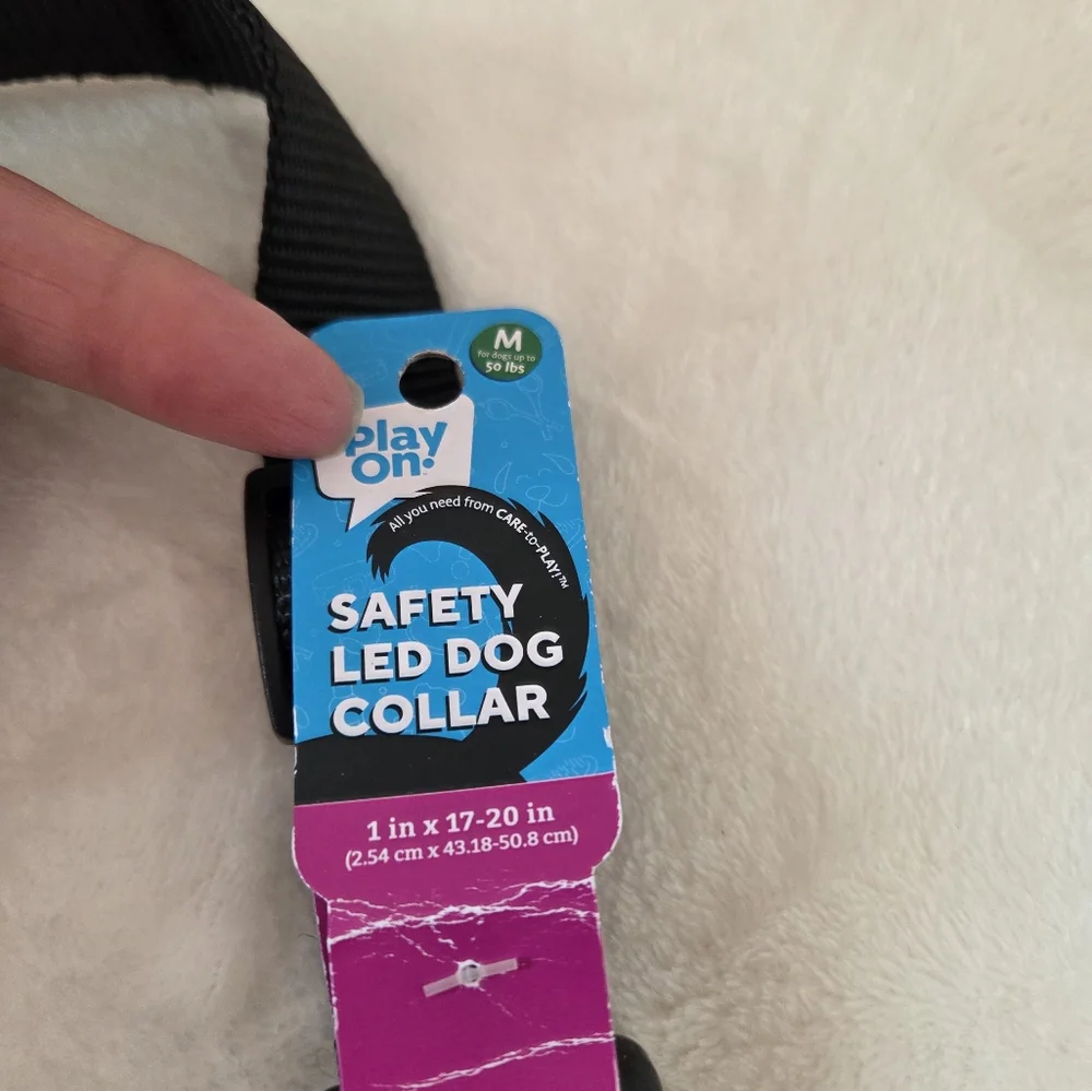 🦋2/$30 Safety LED Light & Reflective Dog Collar Black Gray Medium NWT